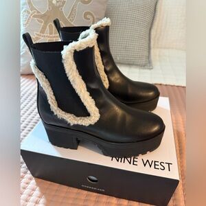 Nine West Black Ankle Boots with Cream Accents